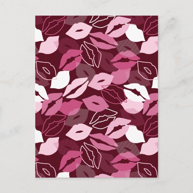 Carte Postale Passionné Rouge rose lèvres embrasser Motif (Devant)