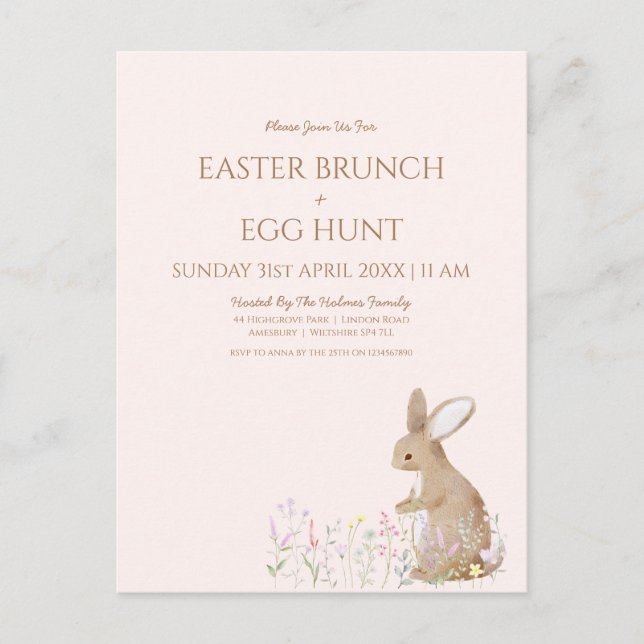 Carte Postale Pastel Aquarelle Chasse aux oeufs de Pâques Brunch (Devant)