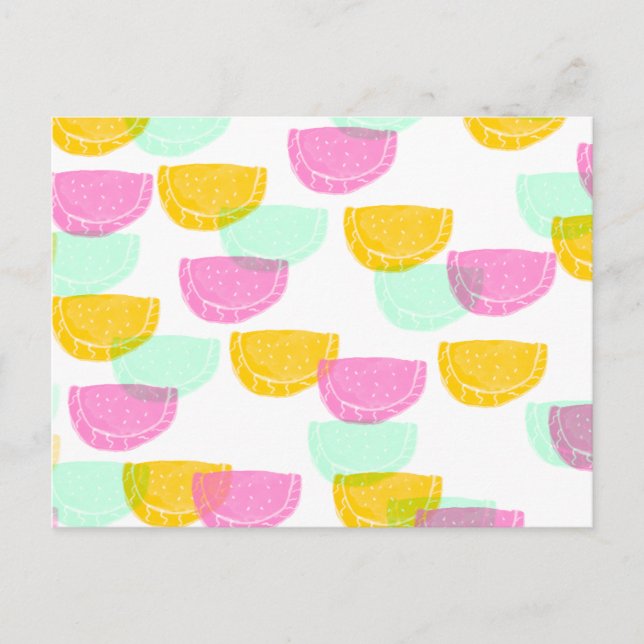 Carte Postale Pastel Aquarelle Pastèque Rose Vert Jaune    (Devant)