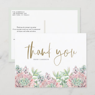 Carte Postale Pastel Aquarelle Succulents Merci d'anniversaire