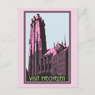 Carte Postale Pastel art déco visite Mechelen Belgique voyage ad