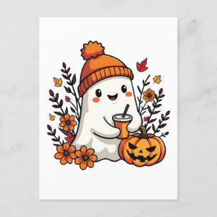 Carte Postale Pastel Automne Kawaii Fantôme Automne Citrouille É