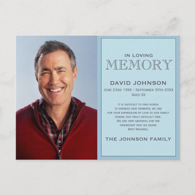 Carte Postale Pastel Blue Memorial Famille Remerciements (Devant)