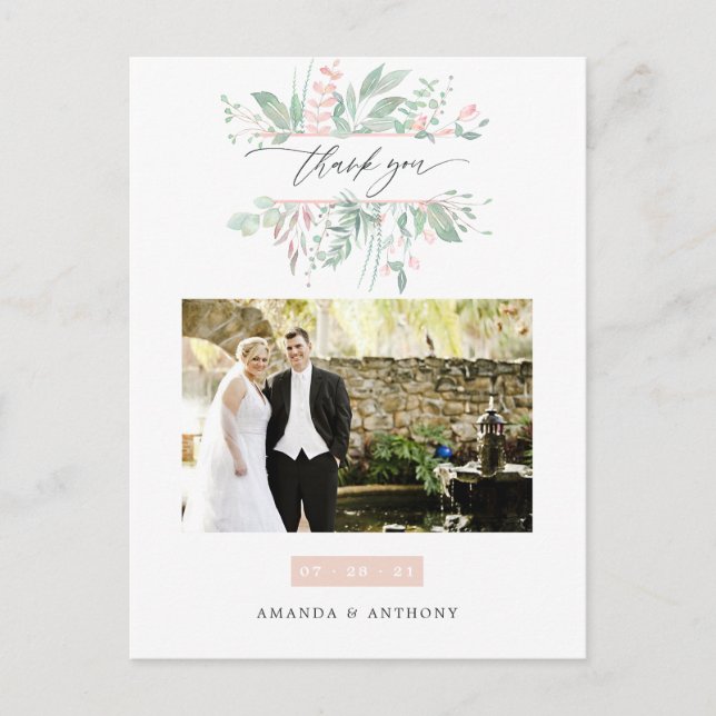 Carte Postale Pastel Blush Merci photo Mariage (Devant)
