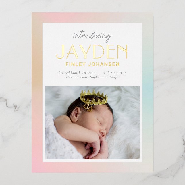 Carte postale Pastel Delight Foil Faire-part de na (Recto)