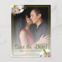 Pastel Floral Gold Frame Wedding Enregistrer la da