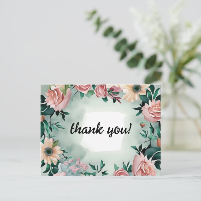 Carte Postale Pastel Flower Elégance : Sage Green Floral Mariage (Debout devant)