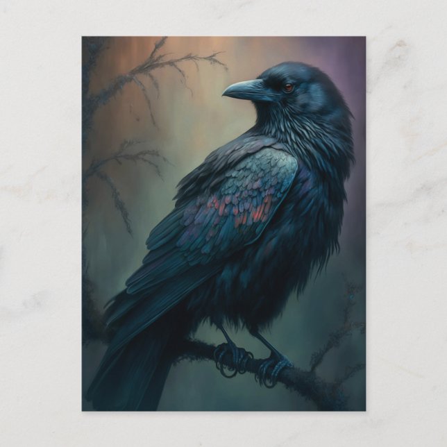 Carte Postale Pastel Goth Art Illustré Corbeau Solitaire (Devant)