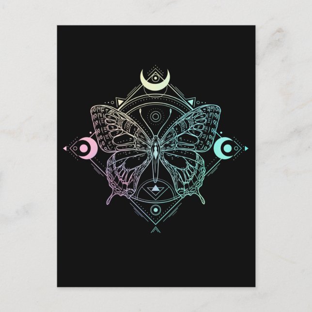 Carte Postale Pastel Goth Moon Gothic Wicca Crescent Butterfly (Devant)