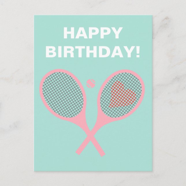 Carte Postale Pastel Heart Joueur de tennis Raquettes Ball Anniv (Devant)
