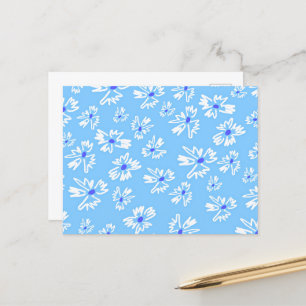 Carte Postale Pastel Jolie Fleurs Bleues et Blanches