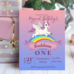 Carte Postale Pastel Magique Unicorn Thématique Anniversaire Inv