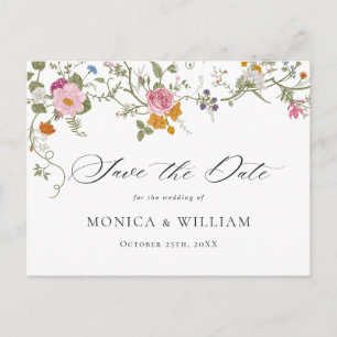 Carte Postale Pastel Pink Boho Floral Fleur sauvage Enregistrer 