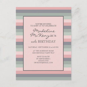 Carte Postale Pastel Pink Purple Green Stripes Anniversaire Invi