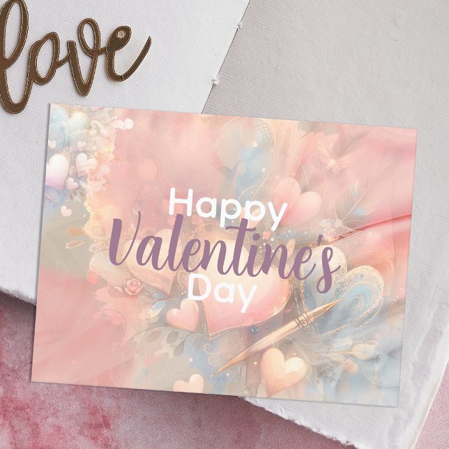 Carte Postale Pastel romantique Whimsical Coeurs Saint-Valentin (Créateur téléchargé)