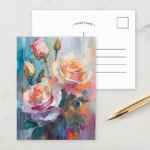 Carte Postale Pastel Roses Art Floral Abstrait Moderne