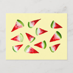 Carte Postale Pastèque aquarelle fruit mignon