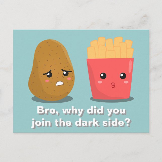 Carte Postale Patate Kawaii et Frites et le côté obscur (Devant)