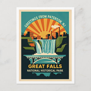 Carte Postale Paterson NJ Great Falls Historic District Rétro