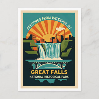 Carte Postale Paterson NJ Great Falls Historic District Rétro