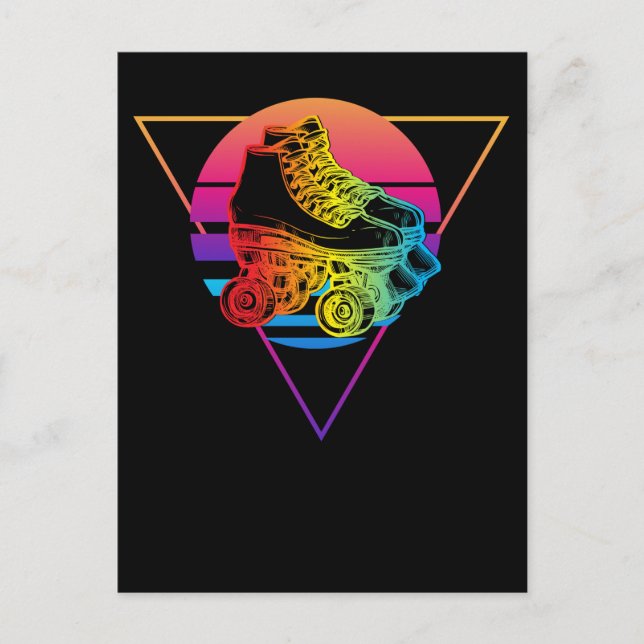 Carte Postale Patin à roulettes Disco Vaporwave Coucher de solei (Devant)