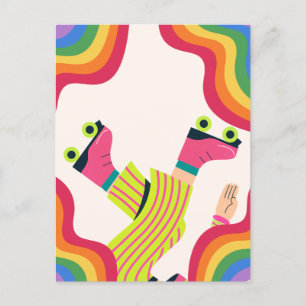 Carte Postale Patinage à rouleaux super rétro amusant