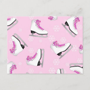 Carte Postale Patinage artistique - Patins à glace rose avec des