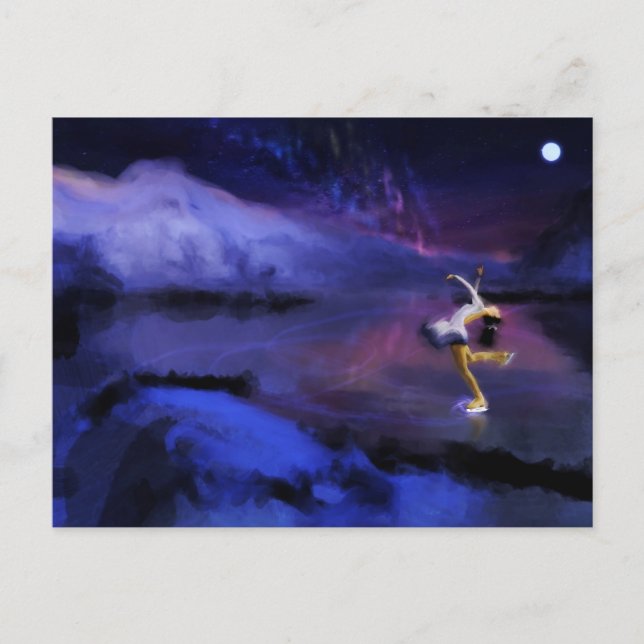 Carte Postale Patinage sous les aurores boréales (Devant)