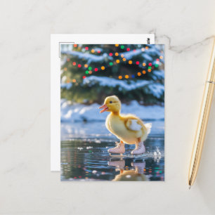 Carte Postale Patinage sur glace Canard de Noël