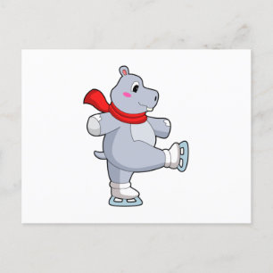Carte Postale Patinage sur glace Hippopotame Patins à glace