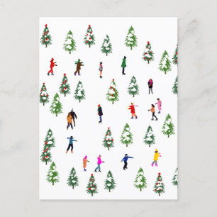 Carte Postale Patineurs sur glace Pine │ patinage sur glace Noël