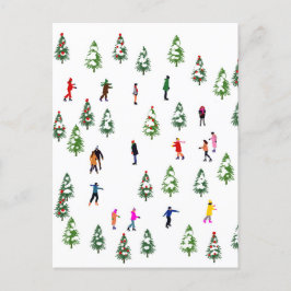 Carte Postale Patineurs sur sapin │ patinage de Noël en hiver  