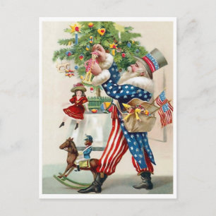 Carte Postale Patriote américain, Père Noël, décoration de Noël