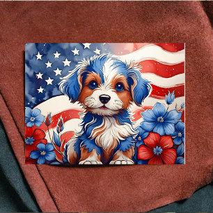 Carte postale Patriotic Pup au milieu des fleurs