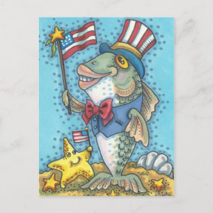 CARTE POSTALE PATRIOTIQUE QUATRIÈME JUILLET, ONCLE SAM FISH POST