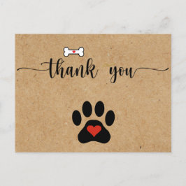 Carte Postale Patte de chien rustique Merci personnalisé 