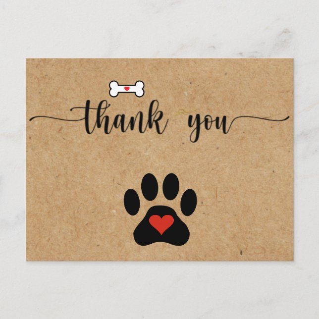 Carte Postale Patte de chien rustique Merci personnalisé  (Devant)