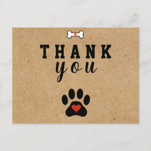 Carte Postale Patte de chien rustique remerciement personnalisé 