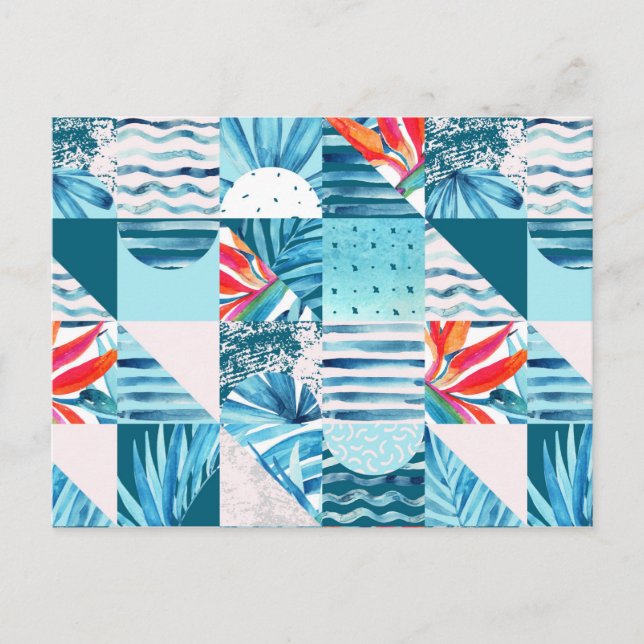 Carte Postale Pattern de Tropical Teal Geometric Abstract (Devant)