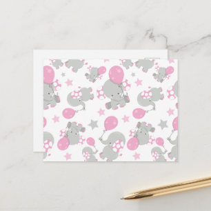 Carte Postale Pattern of Elephants, Cute Elephants - Pink Gray