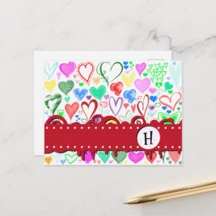 Carte Postale Pattern of Hearts, Colorful Hearts, monogram