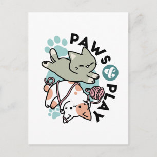 Carte Postale Pattounes et Jeux – Illustration de Chat Adorable
