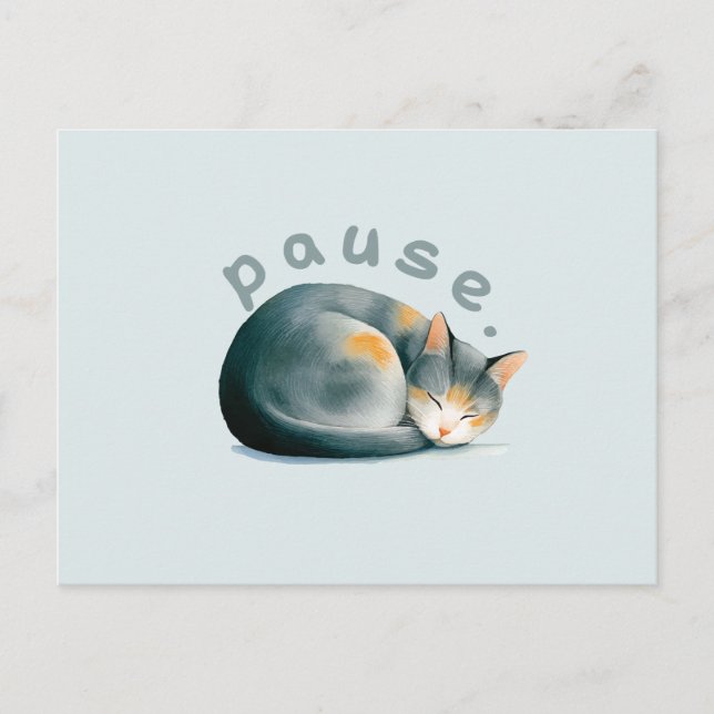 Carte Postale Pause. Conception de chat endormi (Devant)