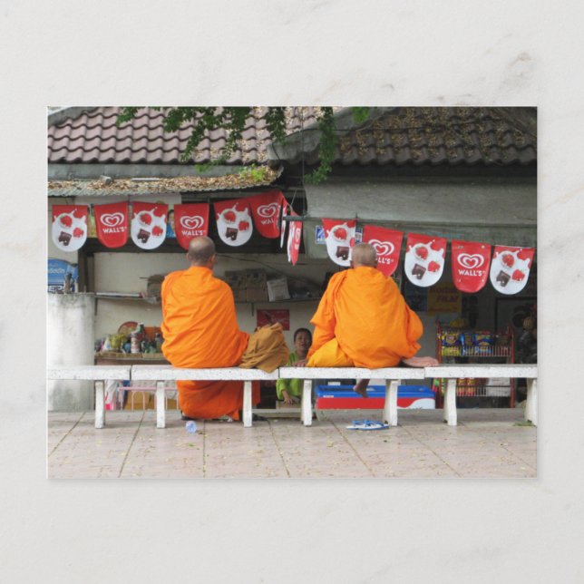 Carte Postale Pause glace crème ... Moines bouddhistes Thaïlande (Devant)