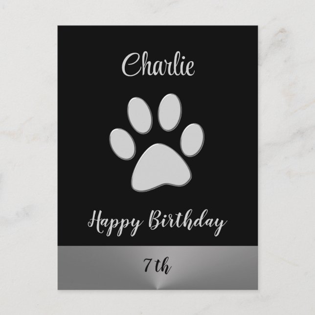 Carte Postale Paw Chien Argent sur arrière - plan noir (Devant)