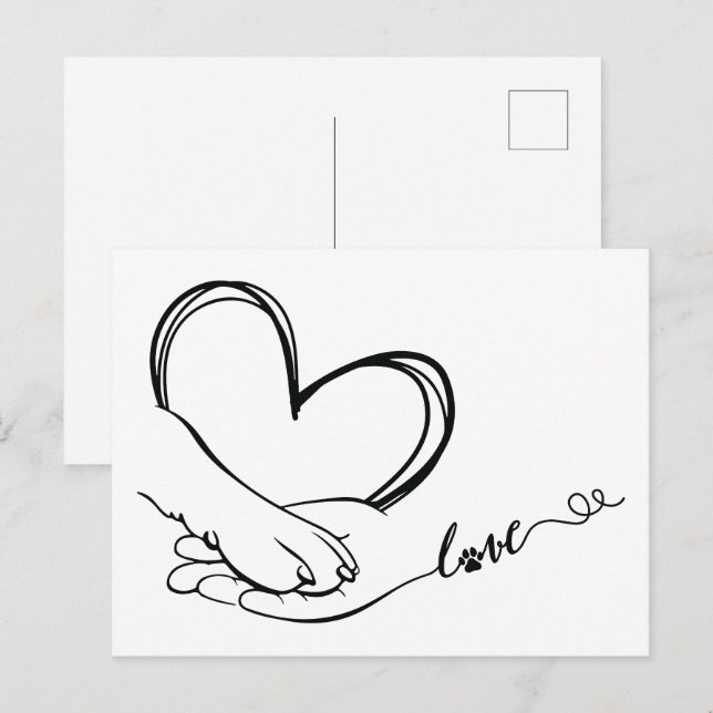 Carte Postale Paw et Hand Love (Devant / Derrière)