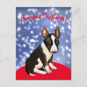 Carte Postale Pawsome noël avec un chiot de bullterrier!