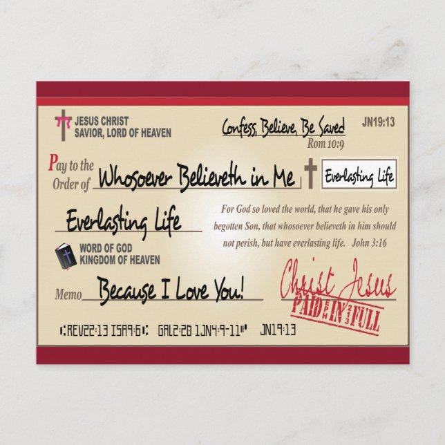 Carte Postale Payé en entier sauvé par Jésus Check Christian (Devant)