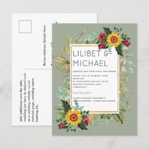 Carte Postale Pays Tournesols Rustiques Bourgogne Mariage Rose