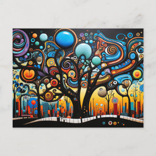 Carte Postale Paysage Abstrait de l'arbre à fleurs colorées Natu